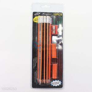 12Pieces/Set Wooden Pencils Together with Grips and Pencil Sharpener