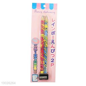 2 Pieces Rainbow Swirl Color Pencils Together with Pencil Sharpener