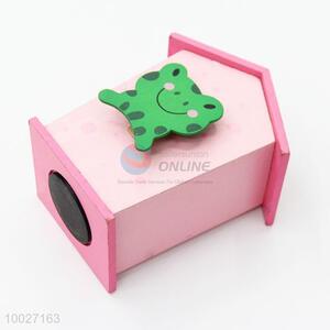 Cartoon pink <em>wooden</em> money pot with animal shaped clips