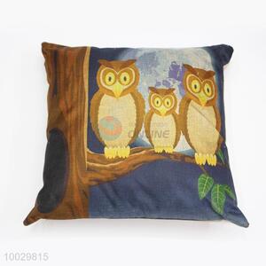 Night Owl Family Pattern Linen Square Pillow/Cuhsion