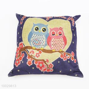 Night Owl Pattern Linen Square Pillow/Cuhsion