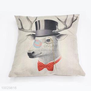 Deer Head Pattern Linen Square Pillow/Cuhsion