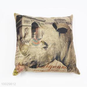 Rhinoceros Pattern Linen Square Pillow/Cuhsion