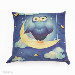 Moon Owl Pattern Linen Square Pillow/Cuhsion