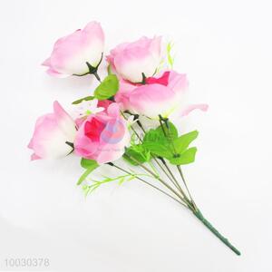 7 Heads Pink Rose Artificial Flower For Home Decoration