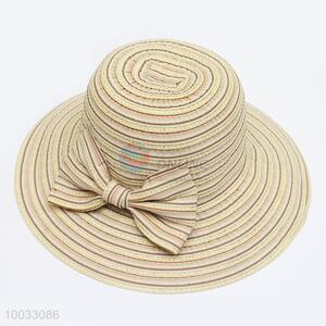Striped Woven Hat For Women With Bowknot