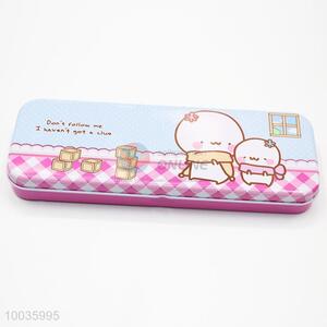 Pink 21*7.5*2.5CM Double Layers Iron Pencil Box with Cartoon Pattern