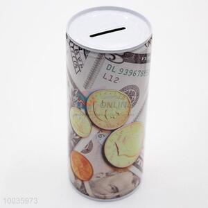 Kids Iron Money Box Shaped in cylinder with Coins Pattern
