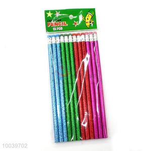 12pcs/set multicolor wooden pencil pen with eraser