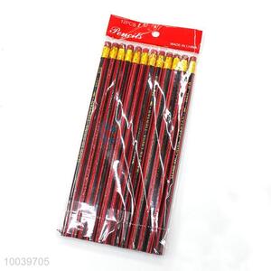 12pcs/set school supplies red wooden pencil pen with eraser