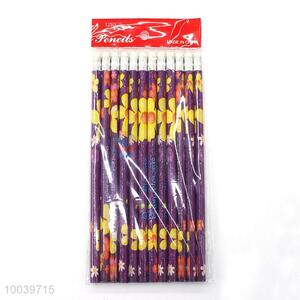 12pcs/set purple printing pattern wooden pencil pen