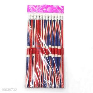 12pcs/set flag pattern wooden color pencil pen for students