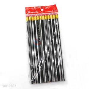 12pcs/set high quality gray wooden pencil pen with eraser
