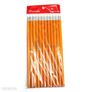 12pcs/set yellow wooden pencil pen with eraser