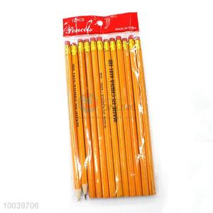 12pcs/set school supplies yellow wooden pencil pen with eraser
