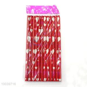 12pcs/set red heart pattern wooden pencil pen