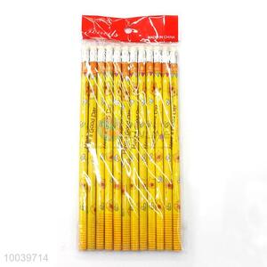 12pcs/set yellow cartoon wooden pencil pen