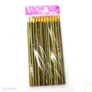 12pcs/set fashion color wooden pencil pen with eraser for students