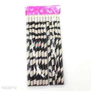 12pcs/set fashion color zebra pattern wooden pencil pen