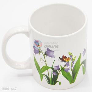 Customized wholesale 8*9.5cm printed flowers and plants ceramic cup with handle