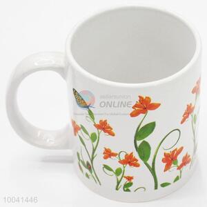 Customized wholesale 8*9.5cm printed flowers and plants ceramic cup with handle