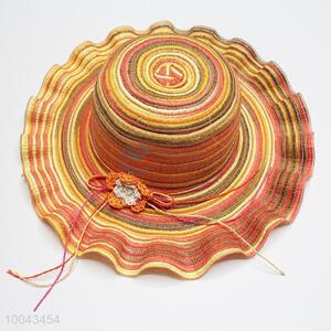 Rainbow pattern straw hat/brim sun beach hat for women