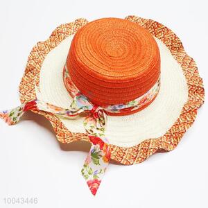 Orange straw hat in big size sun hat brim sun beach hat