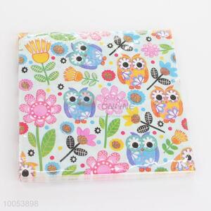 Pretty 16.5*16.5CM Disposable Eco-friendly Three-ply Paper Napkins with Flowers&Owls Printed Pattern