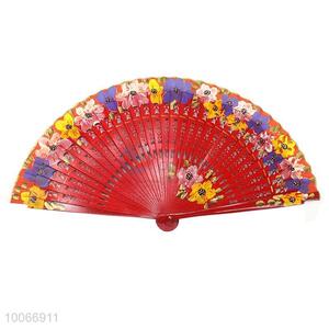 Wholesale printed folding promotion gift hand fan wooden double-faced fan