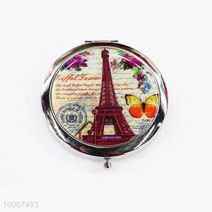 Eiffel Tower Round Foldable Pocket Mirror with Metal Border