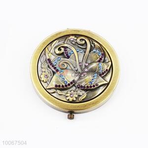 Flower Pattern Vintage Round Foldable Pocket Mirror