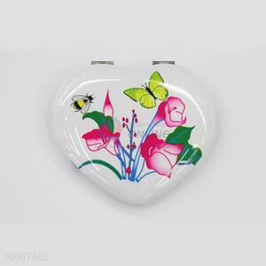 Morning Glory Pattern Heart Shaped Foldable Pocket Mirror