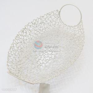 Oval white iron wire basket with two ears