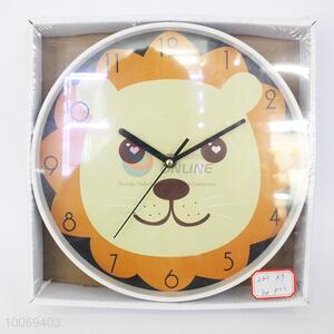 Round plastic wall clock with lion head pattern