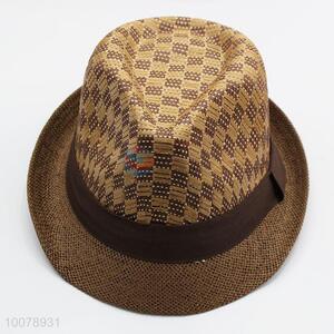 Men Summer Vintage Grid Pattern Paper Straw Sun Hat Beach Hat