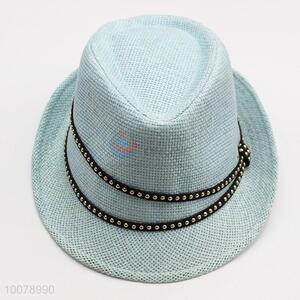 Fashion design promotional sky-blue panama paper beach hat