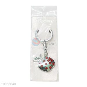 High Quality Apple Shaped Zine-alloy Metal Key Chain/Key Ring with Rhinestone