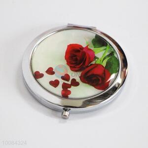 Red Rose Round Foldable Pocket Epoxy Sticker Mirror/Makeup Mirror