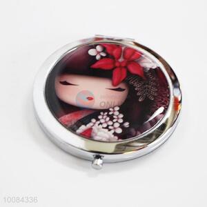 Red Doll Round Foldable Pocket Epoxy Sticker Mirror/Makeup Mirror