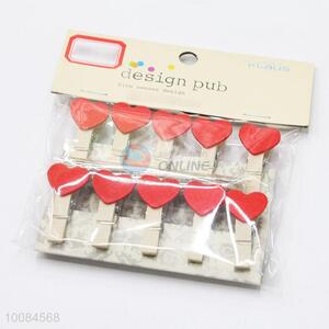 Hot sale red heart wooden photo craft clips