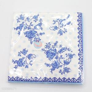 Blue flower printed paper napkin pure wooden pulp napkin