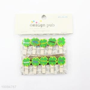 Wholesale lucky clover wooden photo clips