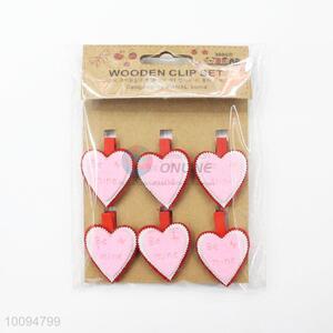 Top quality pink heart shaped wooden memo clip