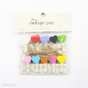 Cute heart shape colorful wooden photos peg clips