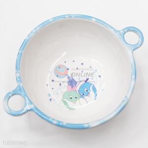 Light Blue Cartoon Pattern Rice Soup Bowl with Handle