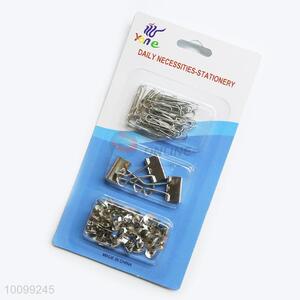 Silvery Binder Clips, Pushpins and Paper Clips Set