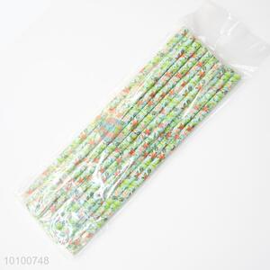 Green Flower Printed Paper Straw for Party Use