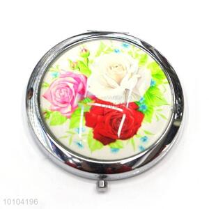 Foldable Cosmetic Makeup Mirror With Flower Pattern