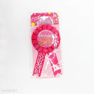 Hot pink birthday girl award ribbon for party decoration