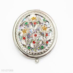 Exquisite Hollow Out Flower Pattern Round Metal Pocket Makeup Mirror